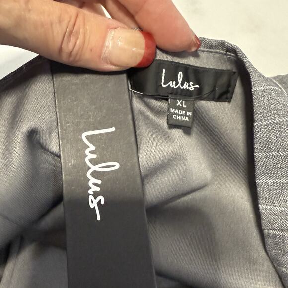 Lulus Size XL Posh Attraction Grey Pinstriped Button-Front Halter Mini Dress NEW - Picture 8 of 10